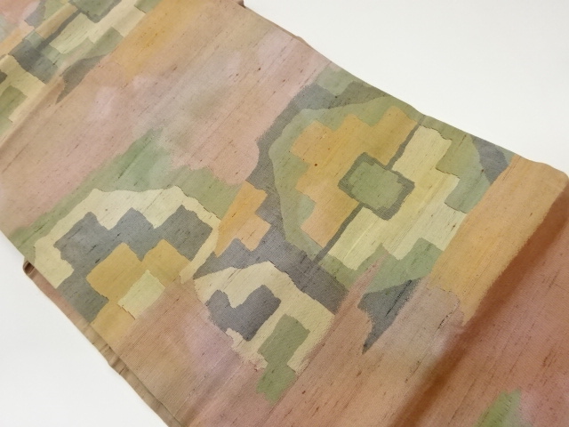 手織り紬抽象模様織出し名古屋帯